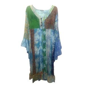 Jayli Womens Colorful Rhapsody Patchwork Duster Dress Large Boho Hippie Festival